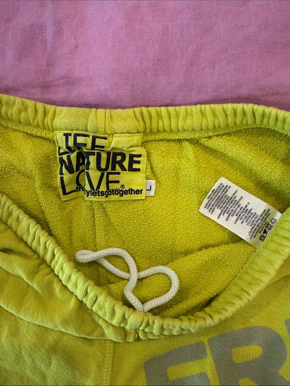 Free City Neon Yellow Graphic 3/4 Sweatpants size large - Picture 2 of 2